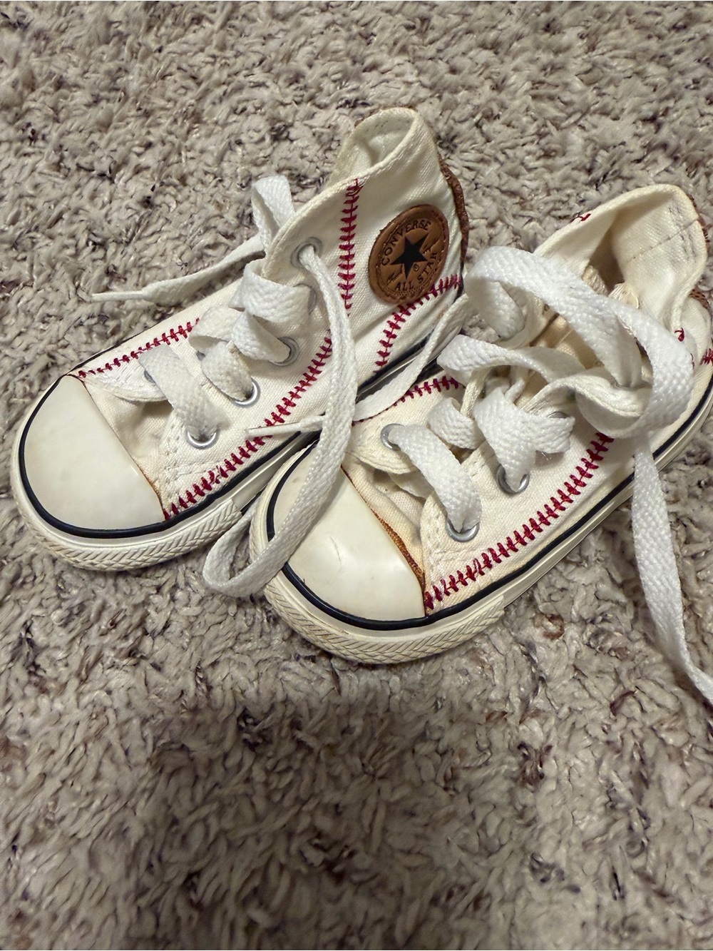 Converse Kids White High-Top Sneakers with Baseball Stitching